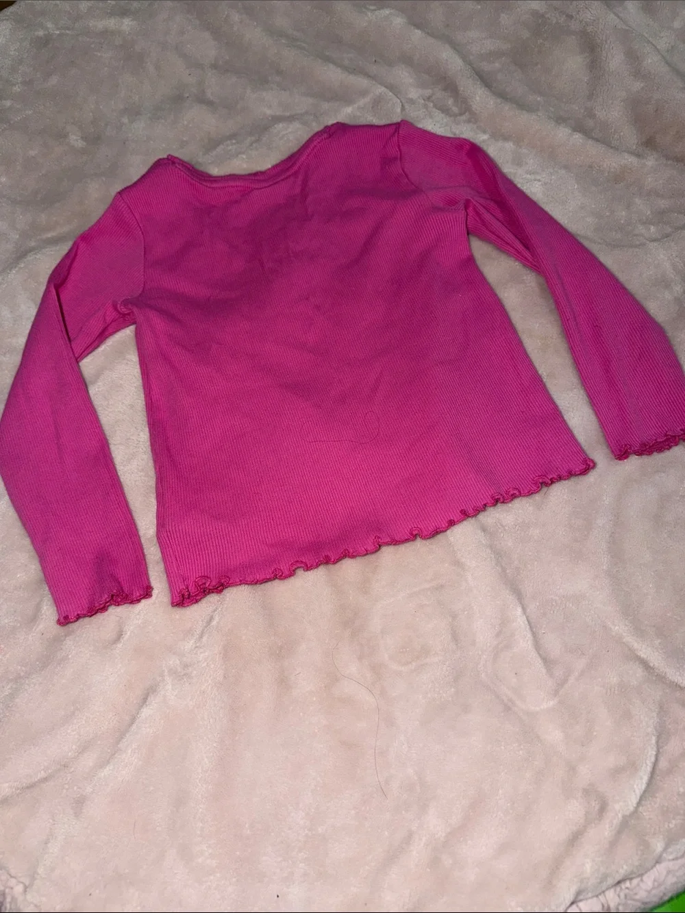 GAP Hot Pink Ribbed Long Sleeve Tee with Lettuce Hem
